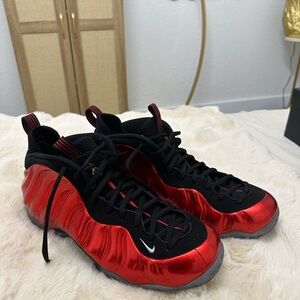 Shiny Red and Black Nike Foamposites Athletic Sneakers